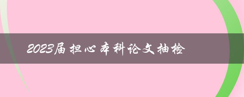 2023届本科生是否应该担心论文抽检