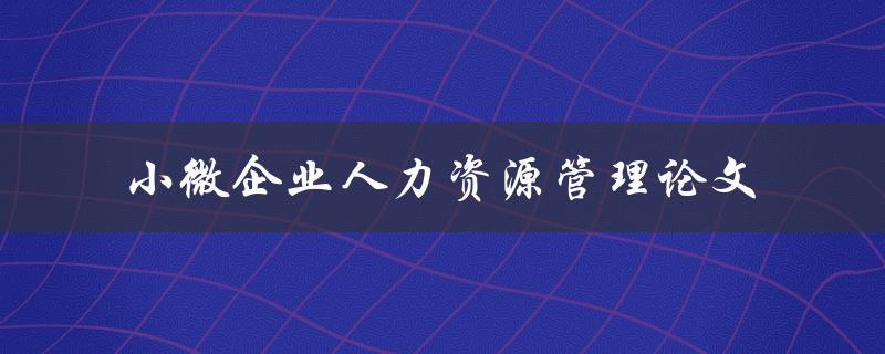 如何有效实施小微企业人力资源管理？——以论文探讨